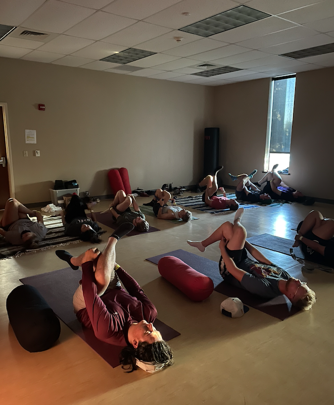 Students doing yoga